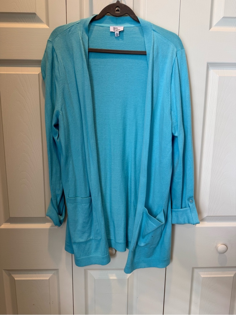 # Kim Rogers XL Turquoise Open Front Cardigan